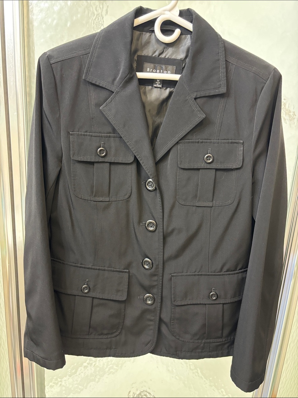 Braetan Black Button-Front Military-Style Blazer